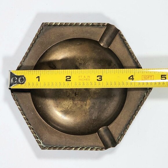 Vintage Solid Brass Ashtray Trinket Coin Tray Dish Retro Decor Rope India Patina - Picture 12 of 12